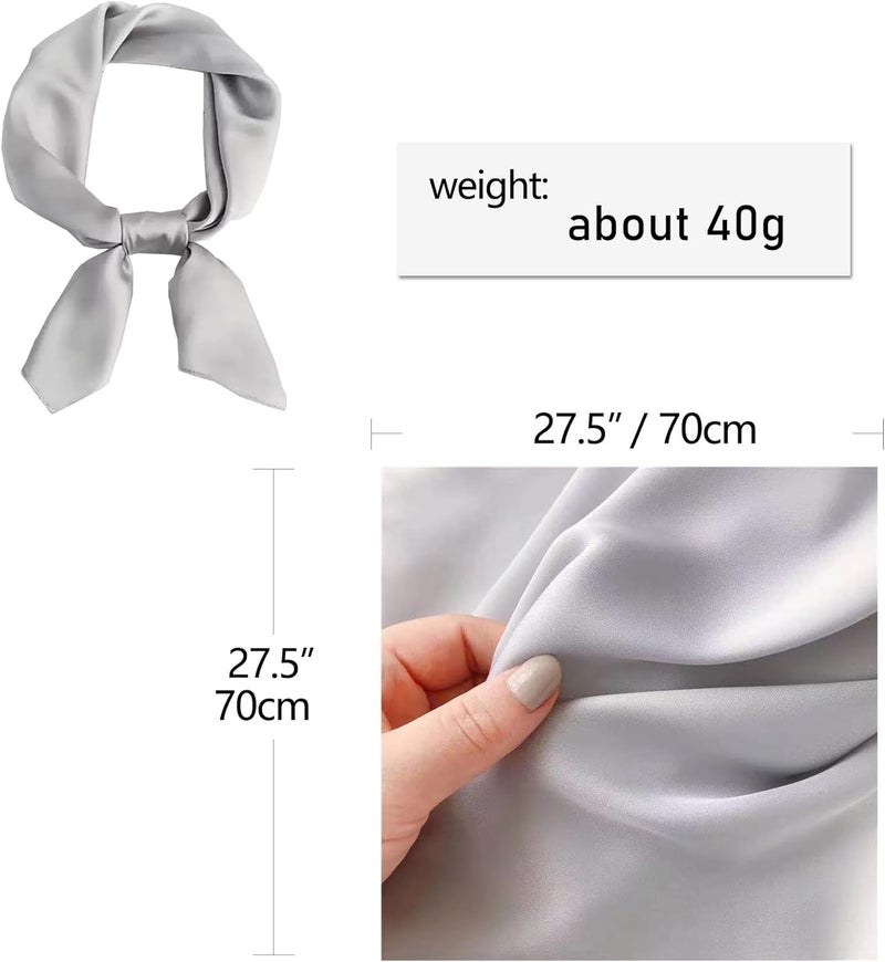 Chung Women's Square Satin Scarf 27.5" Bandanas Solid 50s Retro Neck Scarves Emulation Silk Handbag Hair Ribbons Necktie - Image 3